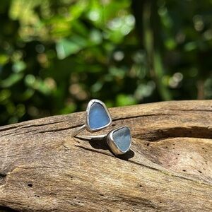 925 sterling silver bipass double cornflower sea glass handmade ring Puerto Rico